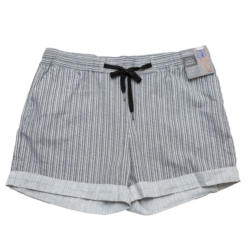 Eddie Bauer Women Size XL Briar Linen Shorts White Black Dashes Stripes MSRP $59